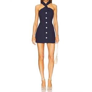 NEW MATTHEW BRUCH twist button up mini dress in navy